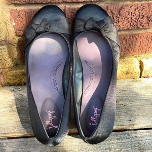 Jellypop ELVA Kitten Heels Black taffeta look with bow on toe 1.5” heel Size 10M